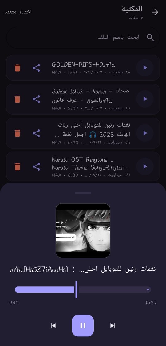 مشغّل داخلي — لقطة من تطبيق محوّل الصوت